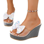 Damen Wedge-Sandalen mit funkelndem Schleifenapplikation R&B