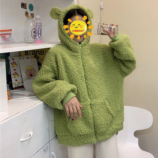 Damen kuschelige Fleecejacke mit Ohren und praktischen Eingrifftaschen R&B