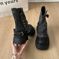 Damen Modische Chunky Stiefeletten mit dekorativem Riemen und robustem Profil R&B
