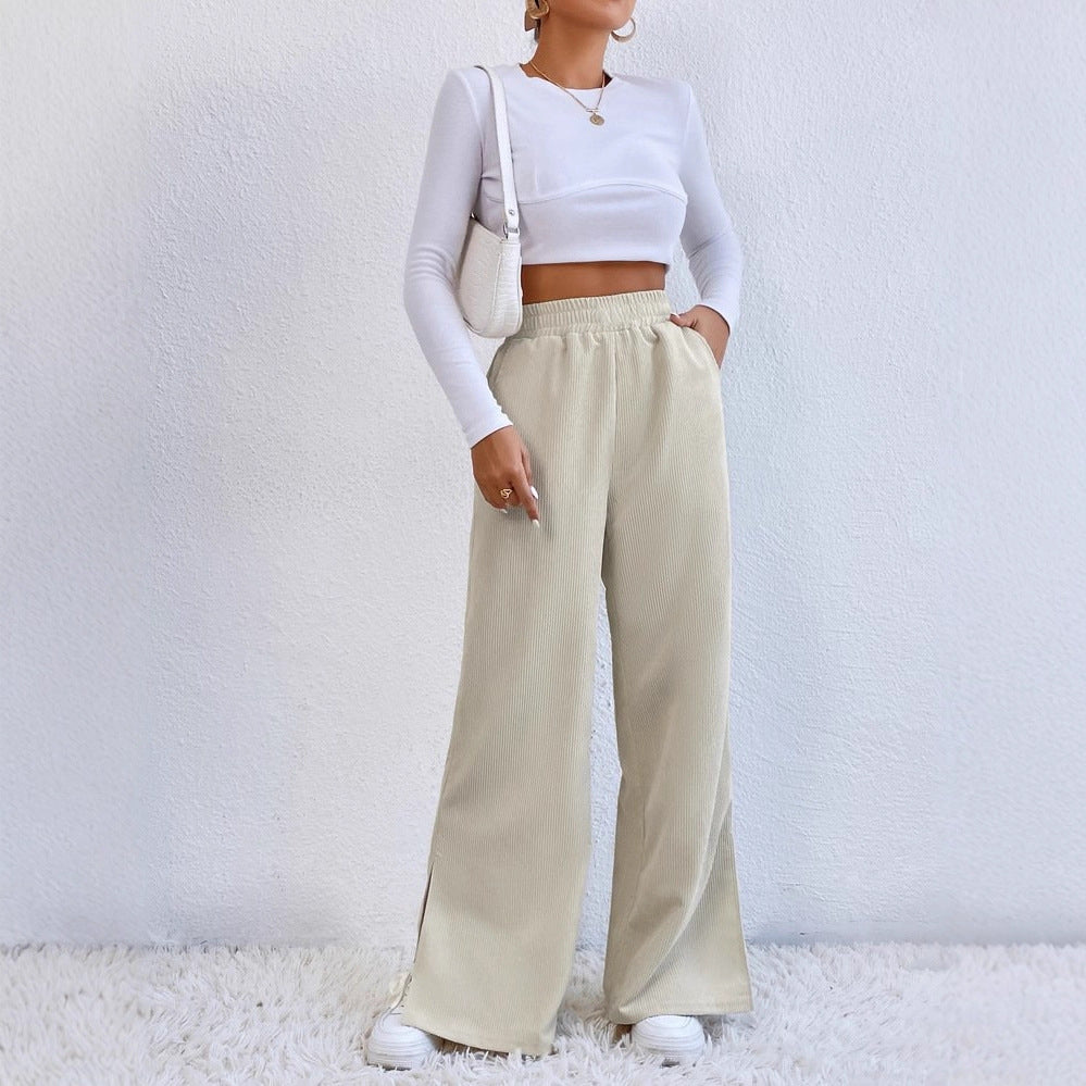 Damen Weite Cord-Hose mit elastischem Bund und seitlichen Schlitzen R&B