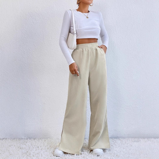 Damen Weite Cord-Hose mit elastischem Bund und seitlichen Schlitzen R&B