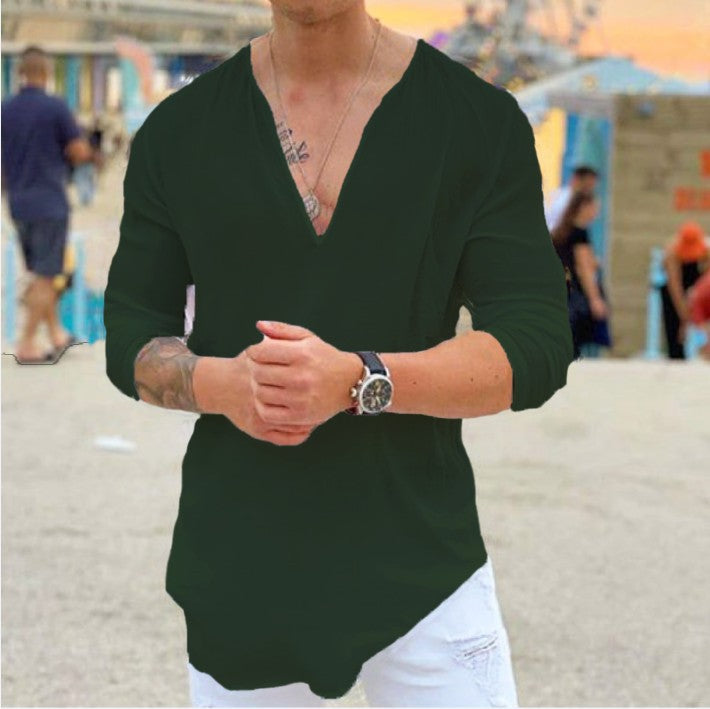 Herren lässiges V-Ausschnitt Langarmshirt R&B