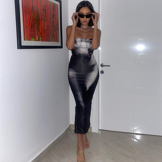 Damen Figurbetontes Maxikleid mit feinen Spagetti-Trägern R&B