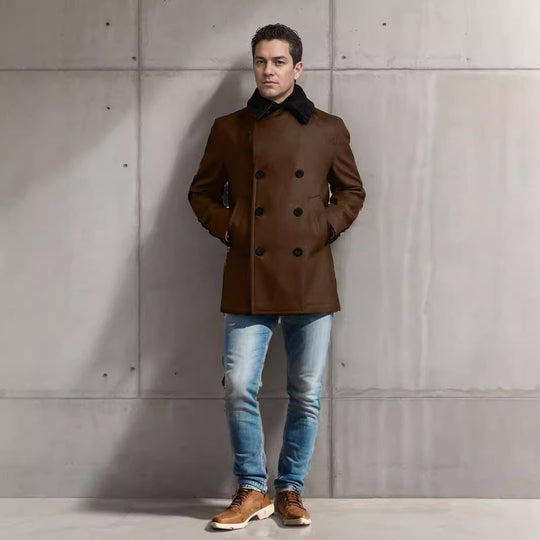 Herren eleganter Dufflecoat mit weichem Kragen R&B