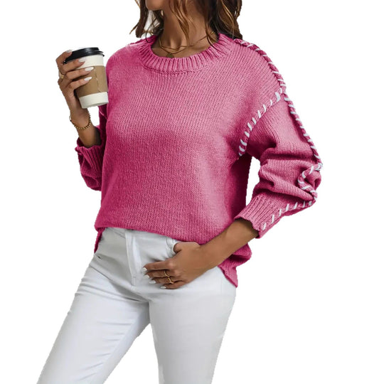 Damen Großer Strickpullover mit dekorativem Saum R&B