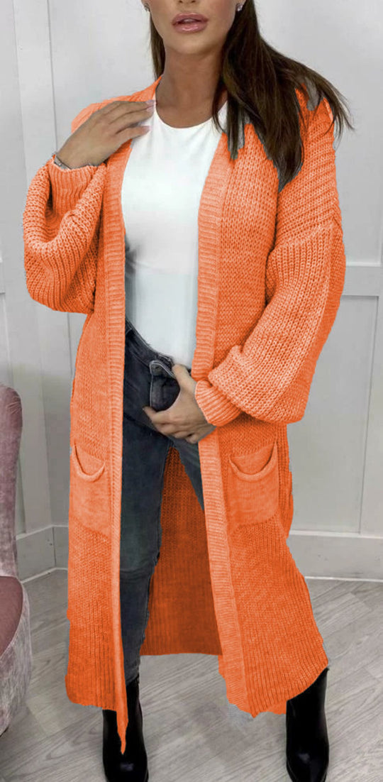 Damen Langer Strickcardigan mit strukturierter Maschenoptik und praktischen Taschen R&B