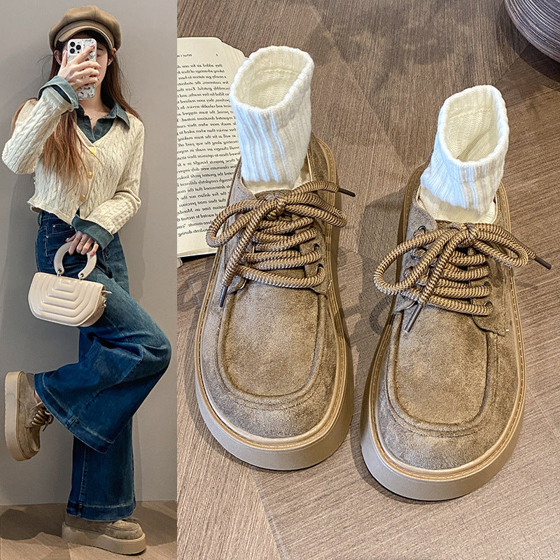 Damen modische Plateau-Schnürschuhe mit weichem Obermaterial und robustem Profil R&B