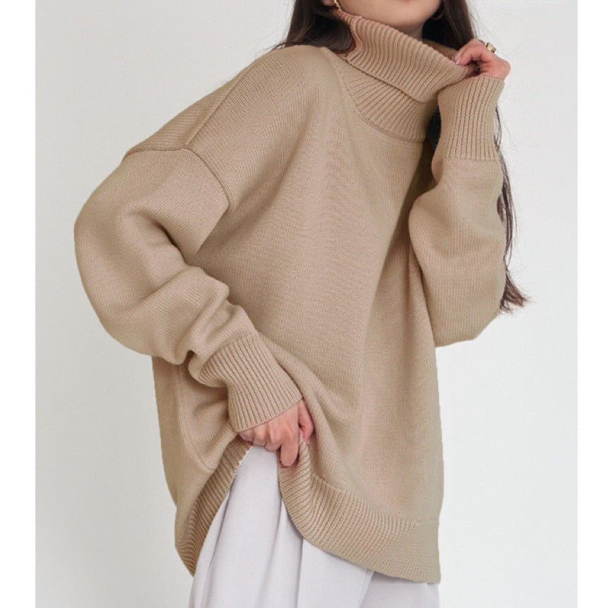 damen oversized rollkragenpullover basic gestrickter pullover
