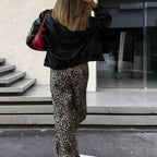 Damen Weite Leoprint-Hose aus fließendem Material R&B