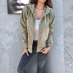 Damen lässige Cordjacke im modernen Stil mit Reißverschluss und praktischem Kragen R&B