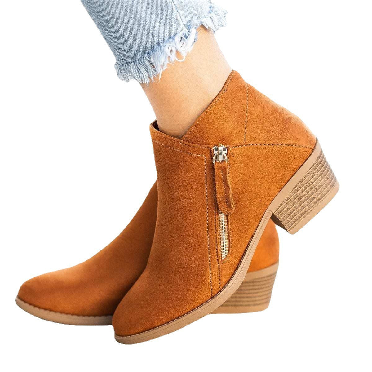 Damen Ankle Boots mit modischem Reißverschluss und komfortablem Blockabsatz R&B
