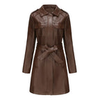R&B | Schicke Lange Damen PU-Lederjacke mit Taschen