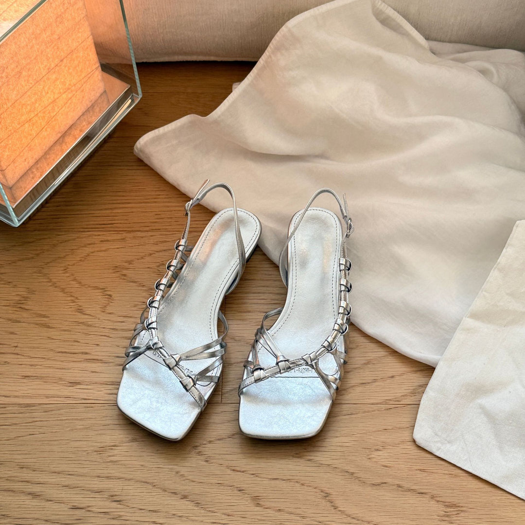 Damen Elegante Slingback-Sandalen mit schimmerndem Obermaterial und modischem Riemendesign R&B