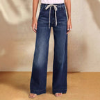 Damen Weite Denim-Hose mit hohem Bund und regulierbarem Kordelzug R&B