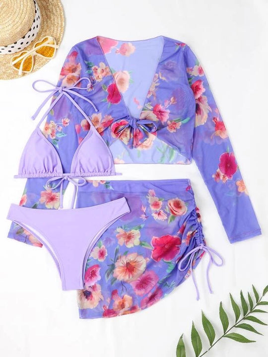 Damen Crop-Top mit floralem Design und tailliertem Rock R&B