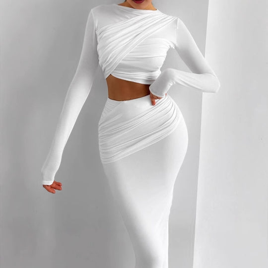 Damen Elegantes Wickelkleid mit langen Ärmeln und figurbetontem Schnitt R&B