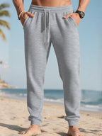 Herren nan Waffelstruktur-Loungehose mit elastischem Bund Kordelzug und Eingrifftaschen R&B