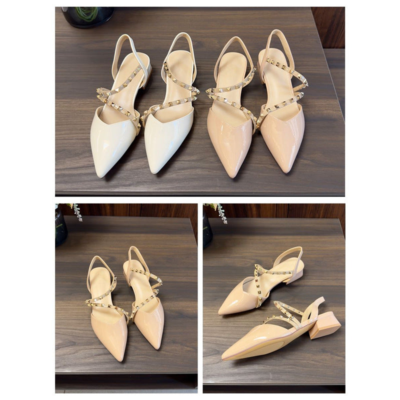 Damen elegante Slingback Ballerinas mit spitzem Design und modischen Nieten R&B