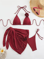 Damen Glitzernder Triangel-Bikini mit elegantem Wickelrock R&B