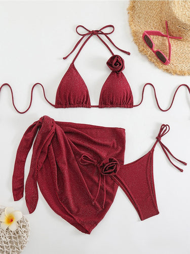 Damen Glitzernder Triangel-Bikini mit elegantem Wickelrock R&B