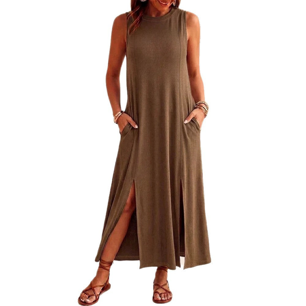 Damen Maxikleid mit elegantem Schlitz und praktischen Taschen R&B