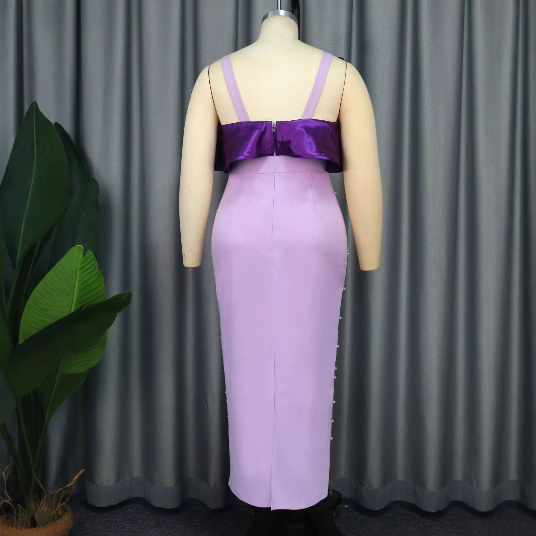 Damen Figurbetontes Abendkleid mit dramatischen Puffärmeln und Perlenakzenten R&B