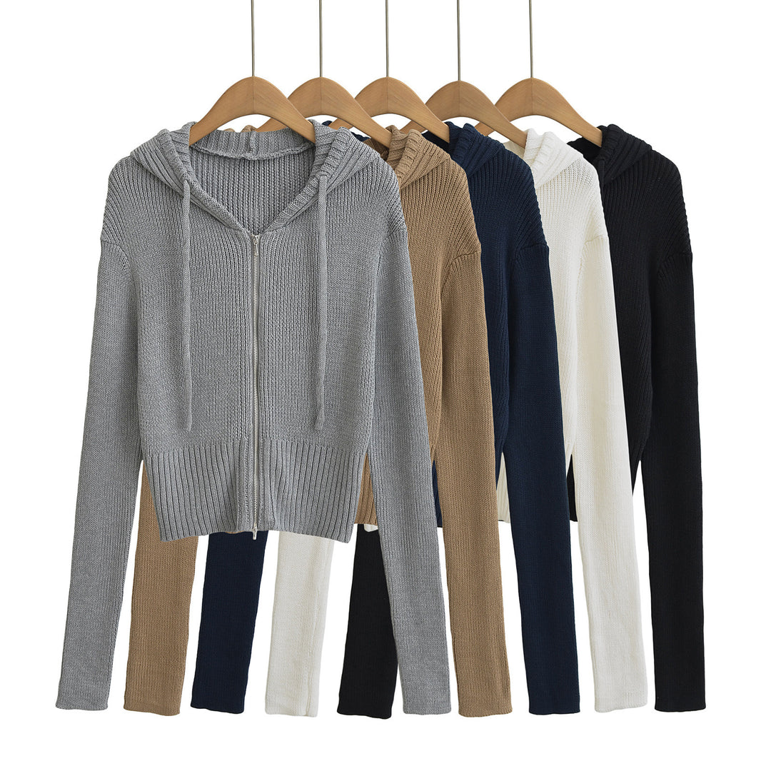 Damen lässiger Strickzipper mit Kapuze R&B