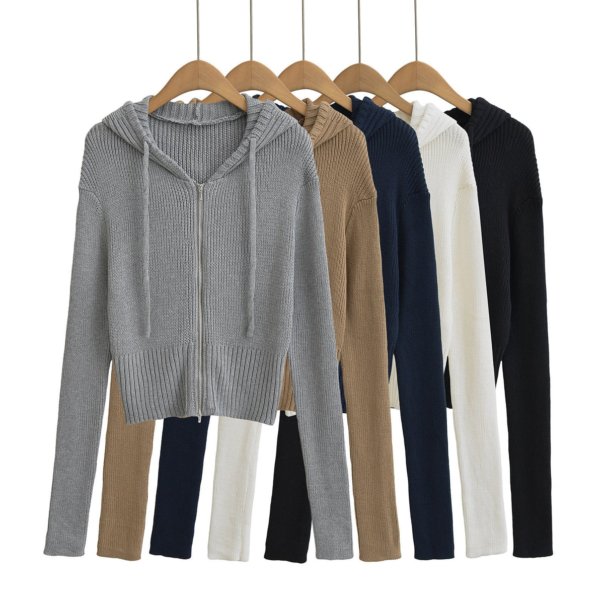 Damen lässiger Strickzipper mit Kapuze