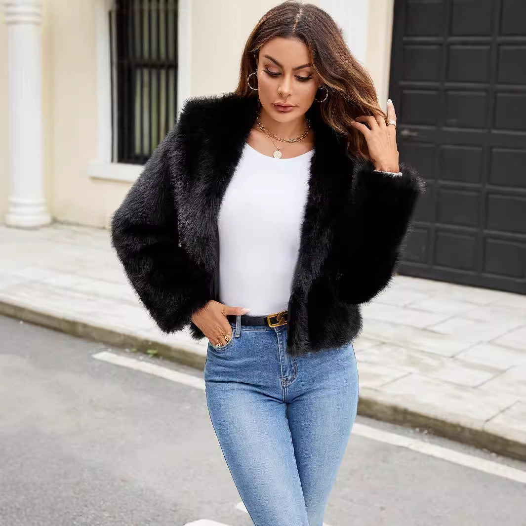 Damen Elegante und trendige Kunstpelzjacke R&B