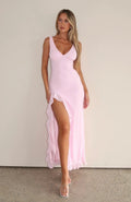 Damen Sommerliches Maxikleid mit tiefem V-Ausschnitt und Rüschen-Saum R&B