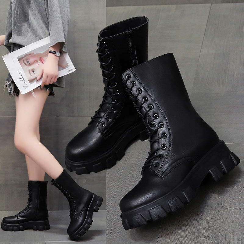Damen Combat Boots mit extrastarker Profilsohle und modischem Schnürsystem R&B