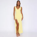 Damen Maxikleid mit tiefem Schlitz und eleganten Rüschendetails R&B