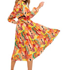Damen Plisseekleid mit Wellenmuster und tailliertem Design R&B