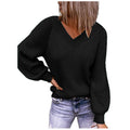 Damen Strickpullover mit V-Ausschnitt und voluminösen Ärmeln