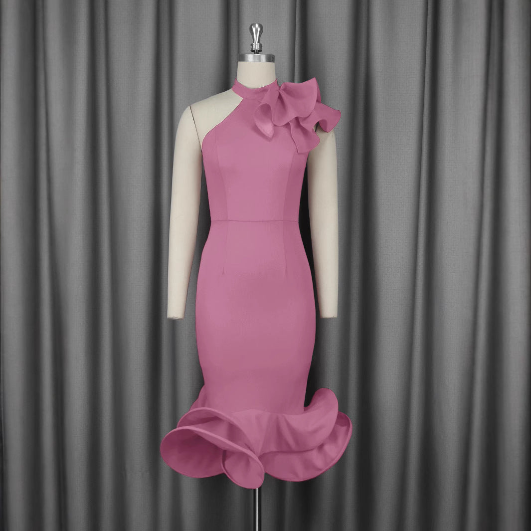 Damen Elegantes Abendkleid mit asymmetrischem Design und voluminösem Rüschenakzent R&B