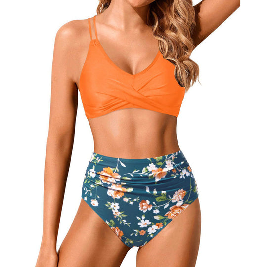 Damen Hochtailliertes Bikini-Set mit gerafftem Oberteil R&B