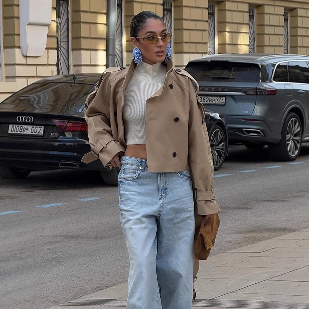 Damen Cropped Trenchcoat mit modischem Schnitt R&B