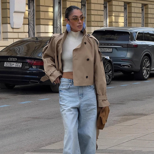 Damen Cropped Trenchcoat mit modischem Schnitt R&B