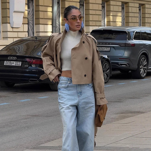 Damen Cropped Trenchcoat mit modischem Schnitt R&B
