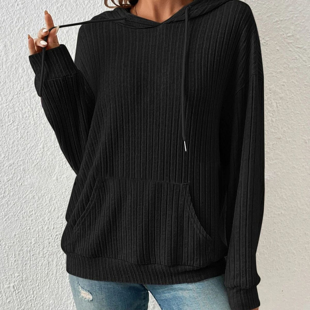 Damen Lässiger Kapuzenpullover mit Rippstruktur und praktischer Kängurutasche R&B