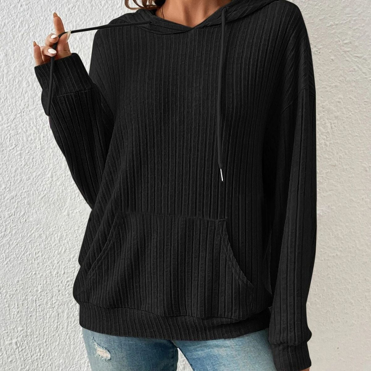 Damen Lässiger Kapuzenpullover mit Rippstruktur und praktischer Kängurutasche R&B