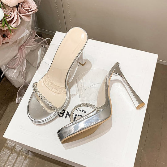 Damen transparente High Heel Sandalen mit glitzerndem Riemen R&B