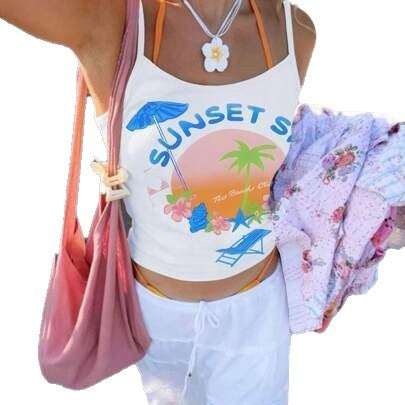 Damen Tanktop mit kreativem Sommermotiv und lässigem Schnitt R&B