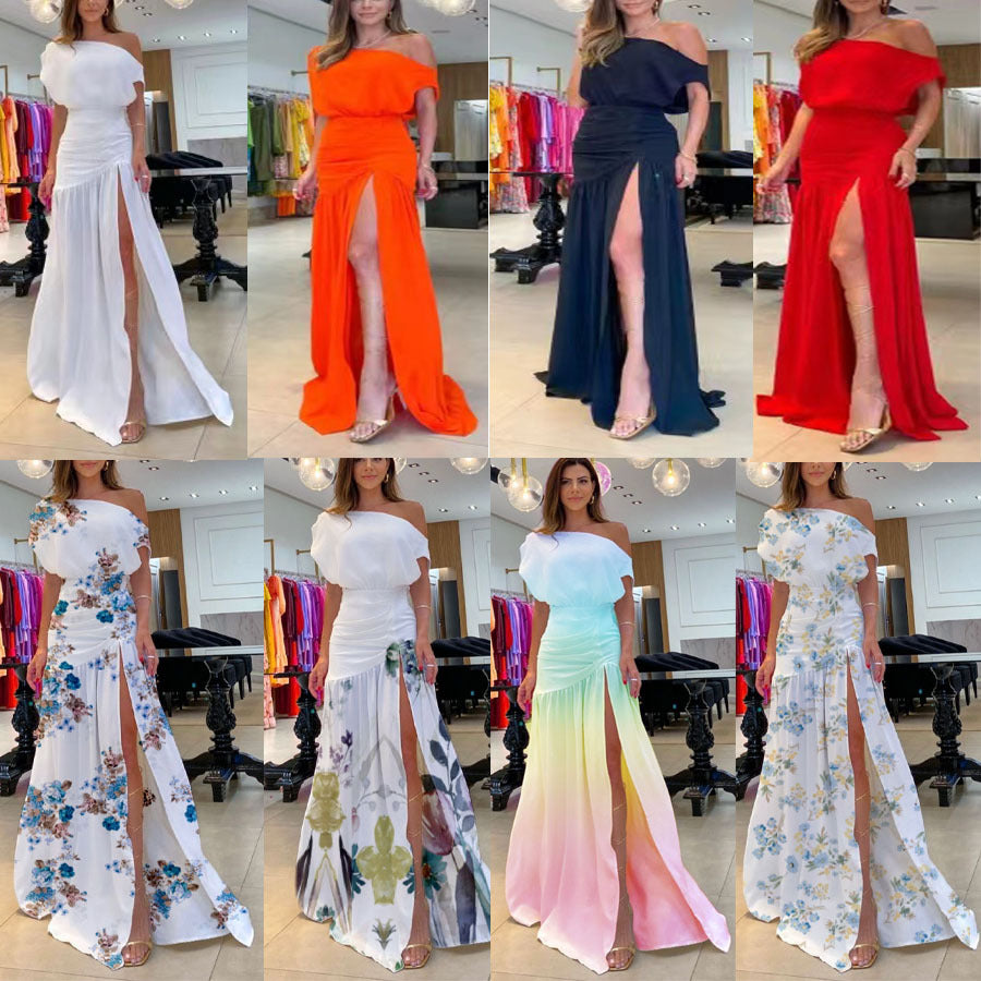 Damen Langärmeliges Kleid mit seitlichem Schlitz und off-shoulder Design R&B