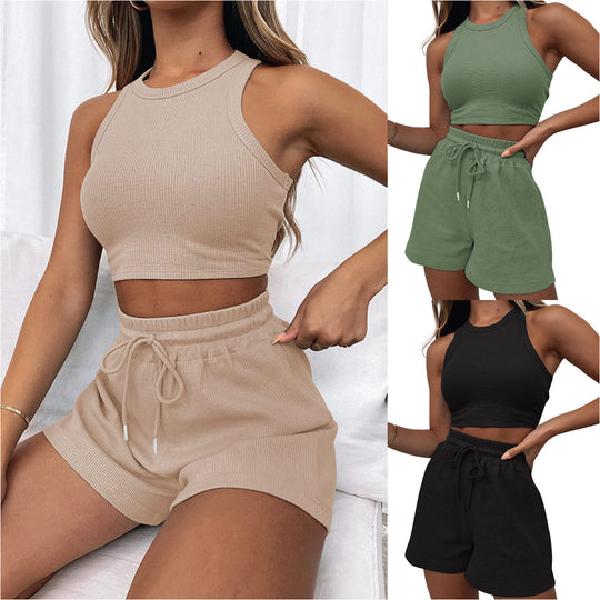Damen Sportliches Set aus ärmellosem Oberteil und kurzen Hosen R&B