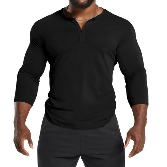 Herren Langarm-Henley-Shirt aus atmungsaktivem Baumwollmix mit Knopfdetails R&B