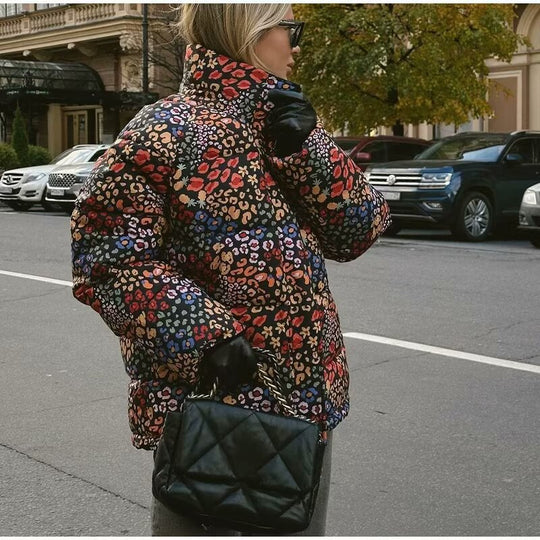 Damen gesteppte Jacke im modischen Leopardenprint R&B