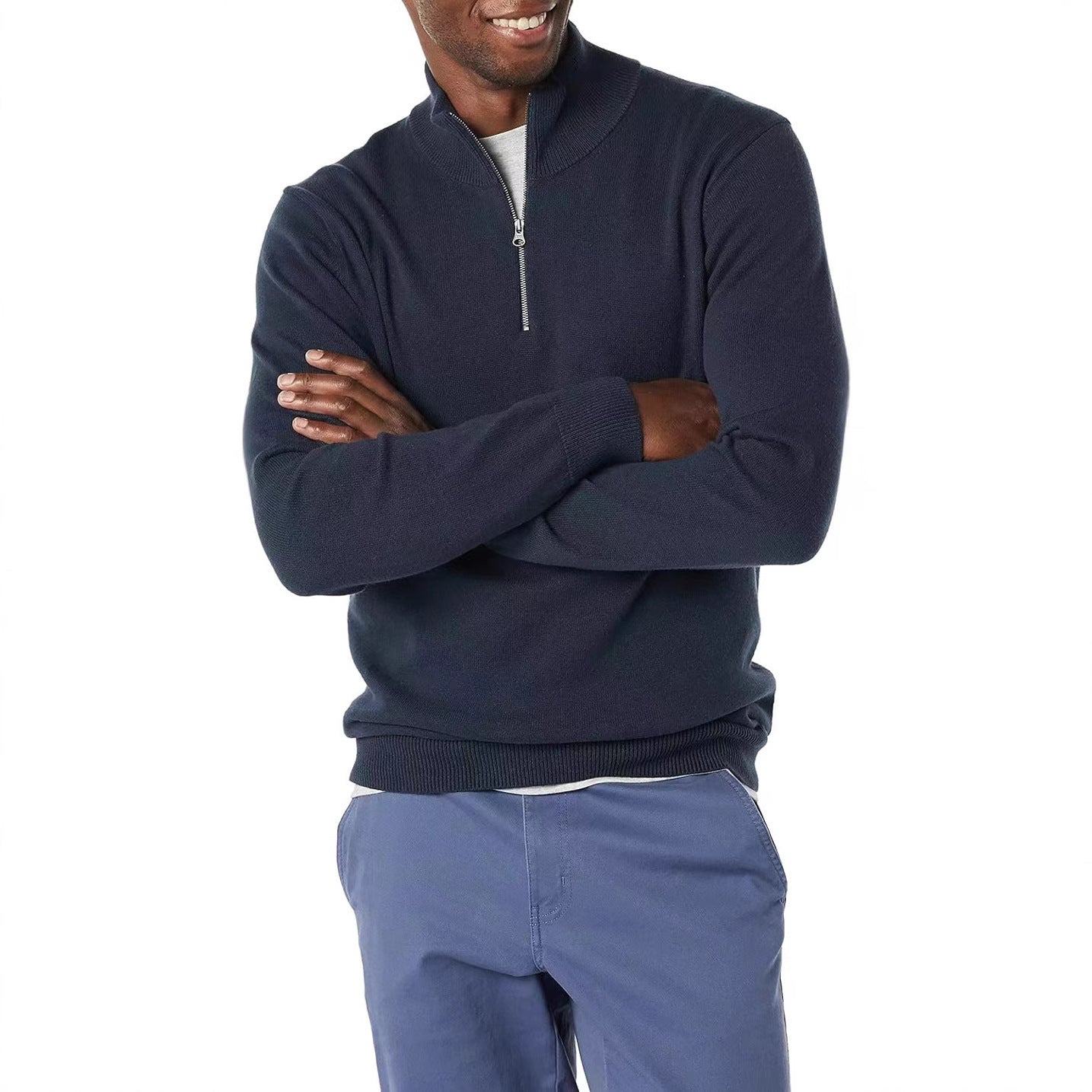 Herren Strickpullover mit hohem Kragen und halbem Reißverschluss R&B