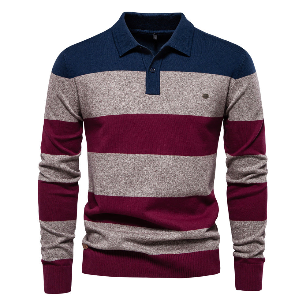 Herren Langarm-Polo-Shirt mit modischem Streifendesign