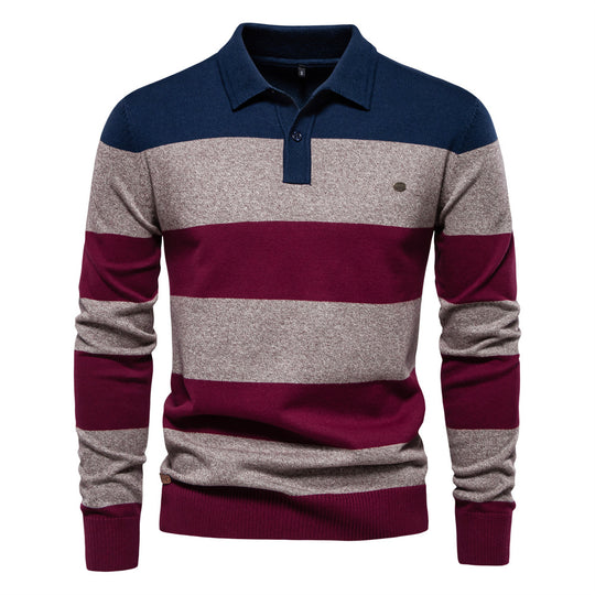 Herren Langarm-Polo-Shirt mit modischem Streifendesign R&B
